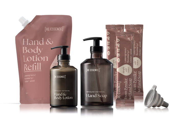 BUNDLE HAND SOAP STARTER SET + LOTION + LOTION REFILL LEMONGRASS/ROSEMARY/CEDAR WOOD (Kopi)